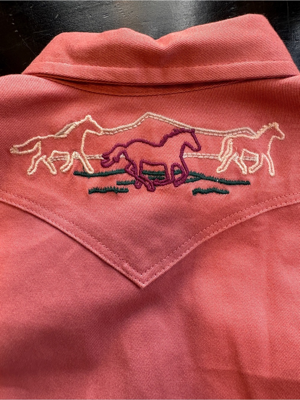 Wrangler Coral Western Horse Embroidered Long-Sleeve Romper 18 months